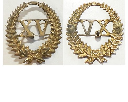 B04/063. 15th REINFORCEMENTS voided collar badge, XV at centre