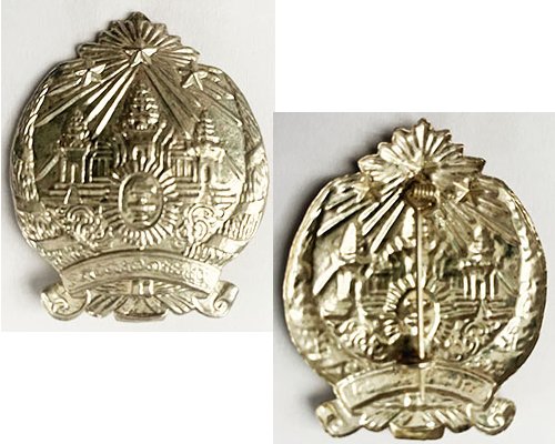 CAM103. KHMER REPUBLIC ARMY HAT BADGE, silvered metal, solid