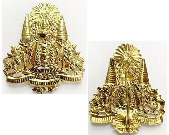 CAM652. CAMBODIA – ANS & ANKI HAT BADGE, shiny gilt metal