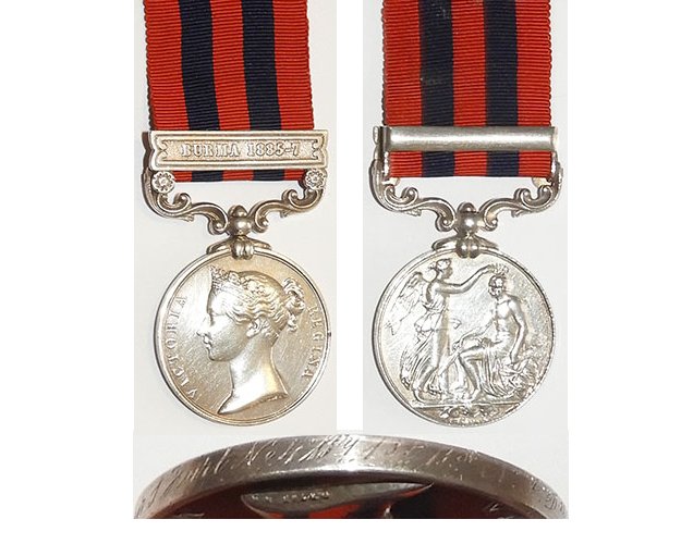 CM0032. INDIA G.S.	bar BURMA 1885-7 – Hurt, Royal Artillery