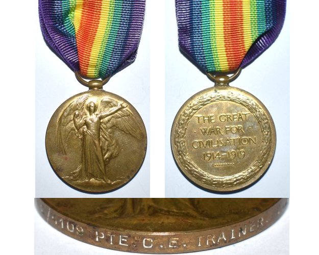 CM0122. VICTORY MEDAL - 12/4109 TRAINER - KIA 15/9/1916