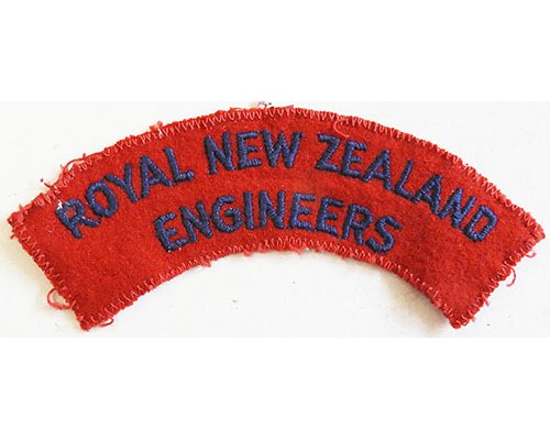 CST042. ROYAL NZ ENGINEERS, very dark blue on red, stitched edge