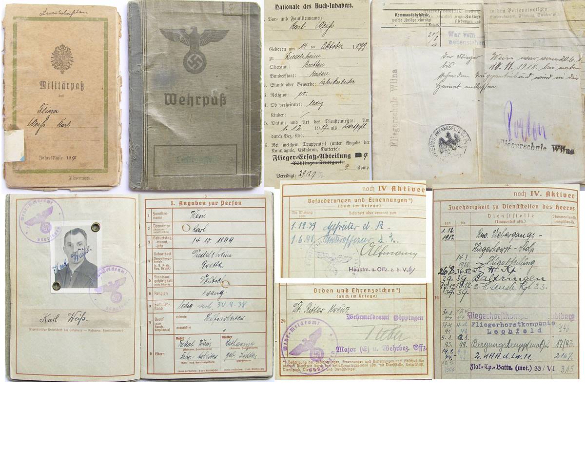 DOC001. GERMAN WWI FLIEGERTRUPPEN MILITARPAS/WWII WEHRPAS