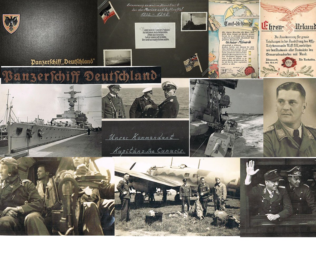 DOC152. PANZERSCHIFF DEUTSCHLAND PHOTO ALBUMS, CAP BAND & DOCS.