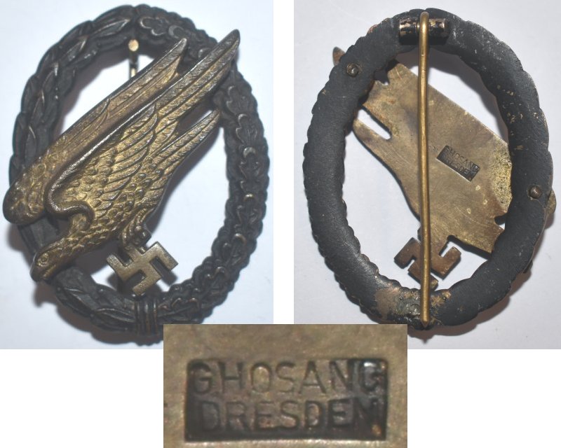 FM0478. LUFTWAFFE PARATROOP BADGE - G H Osang, Dresden