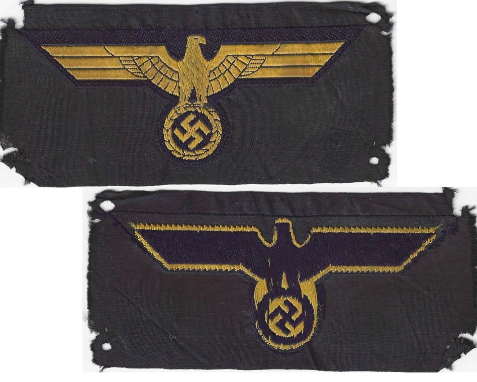 GC2169. KREIGSMARINE BREAST EAGLE, bevo weave, yellow on blue