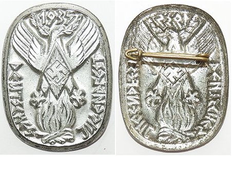 PIN227. DEUTSCHES JUGENDFEST 1935, silvered pressed tin