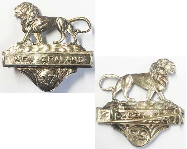 SH029. 27TH REINFORCEMENTS SILVER LEFT COLLAR SWEETHEART BADGE