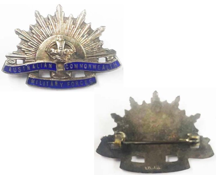 SH034. AUST. COMM. MILITARY FORCES SILVER & ENAMEL SWEETHEART